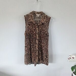 Belle Du Jour Leopard Print Sleeveless Blouse Womens XL Sheer Button Top